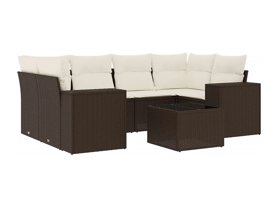 Set Divani da Giardino 7 pz con Cuscini Marrone in Polyrattan