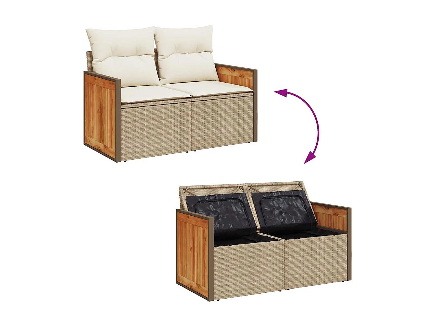 Set Divani da Giardino 7 pz con Cuscini Beige Polyrattan Acacia
