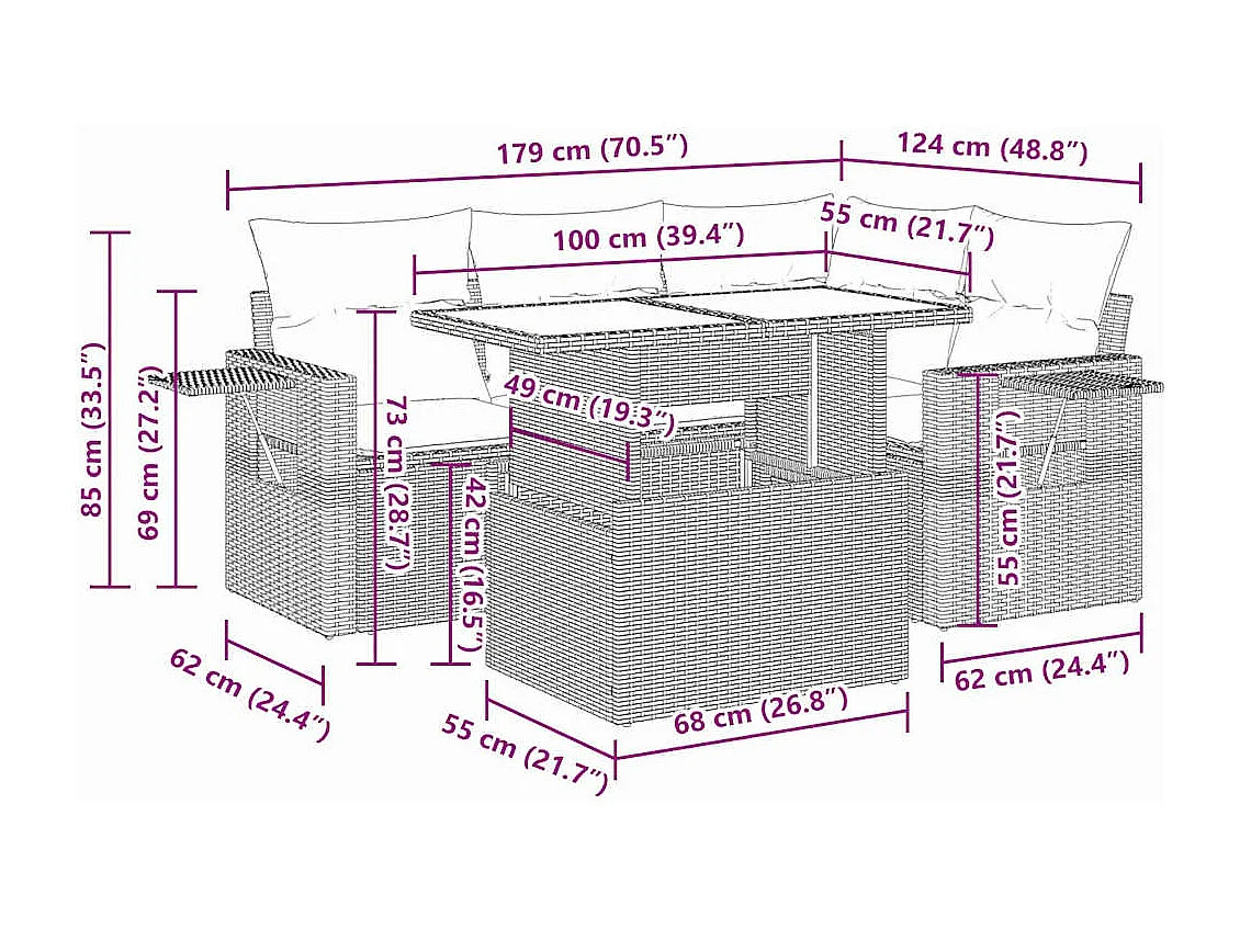 5-tlg. Garten-Sofagarnitur mit Kissen Schwarz Poly Rattan