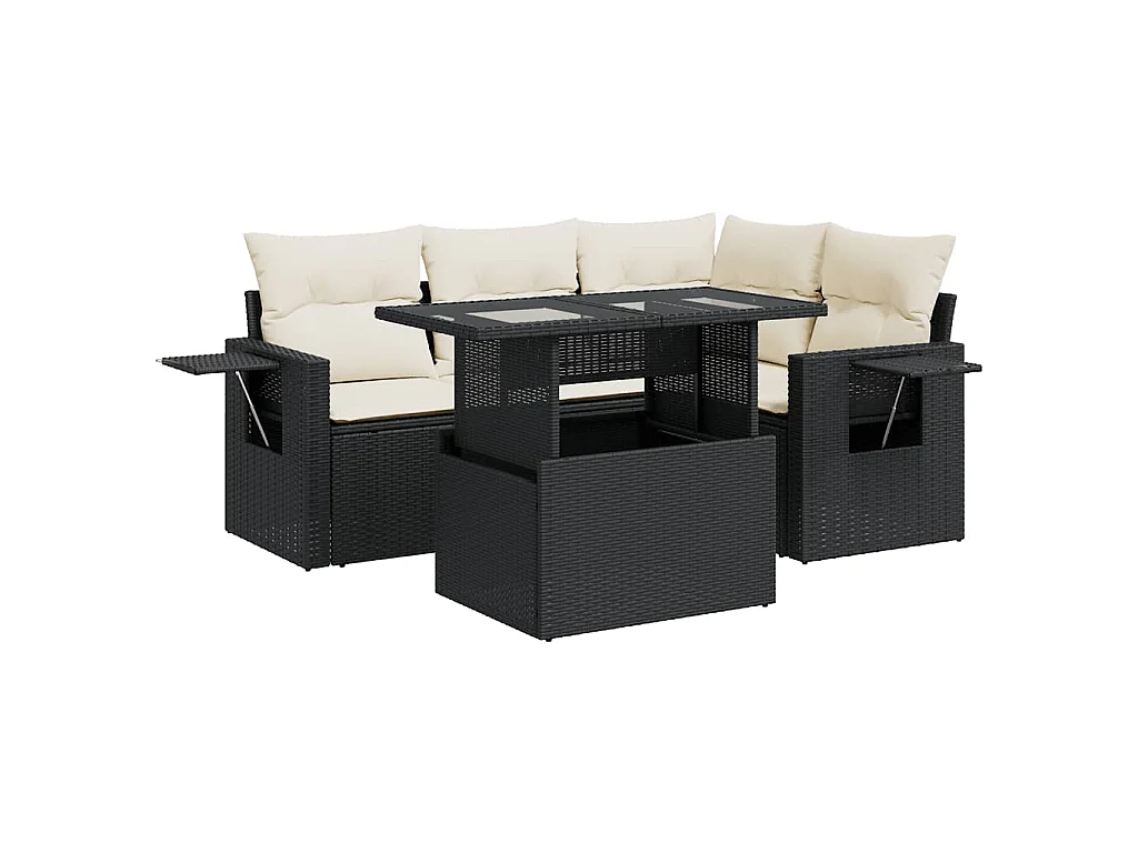Set de muebles de jardín 5 pzas y cojines ratán sintético negro