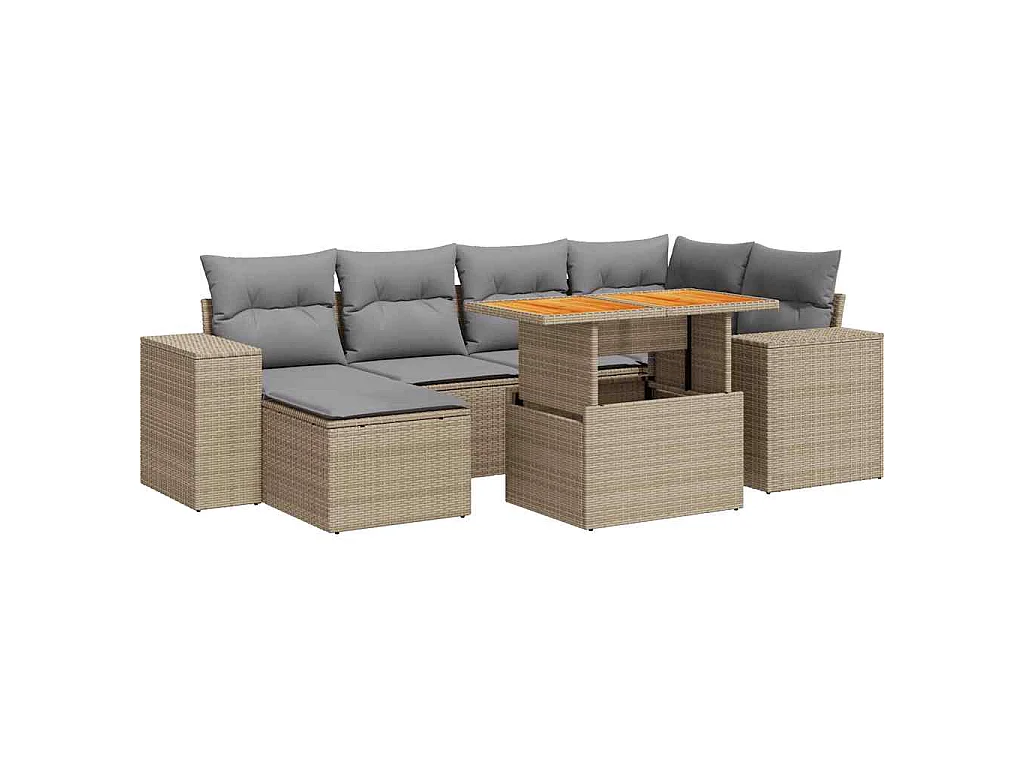 Salon de jardin avec coussins 7 pcs beige résine tressée