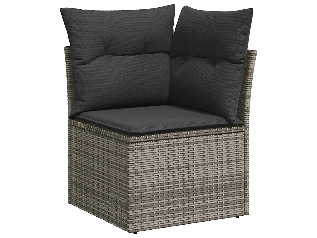 7-tlg. Garten-Sofagarnitur mit Kissen Grau Poly Rattan