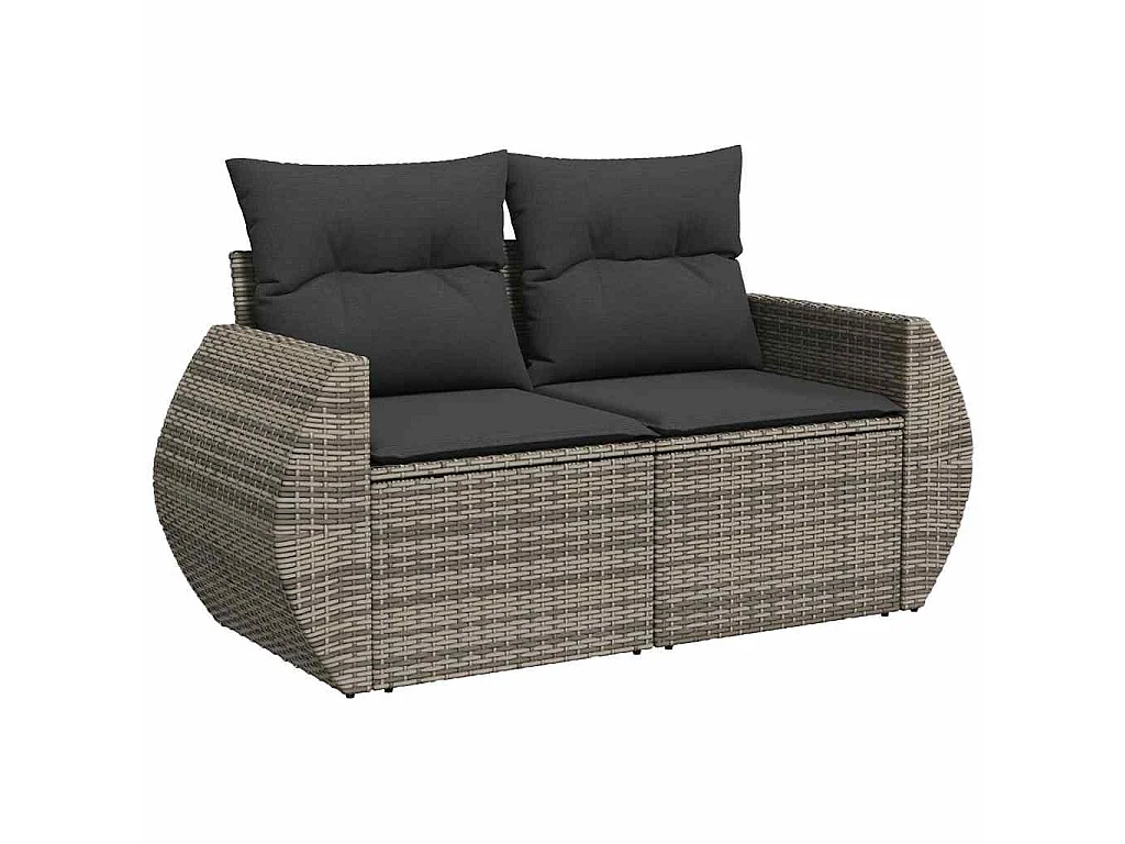 7-tlg. Garten-Sofagarnitur mit Kissen Grau Poly Rattan