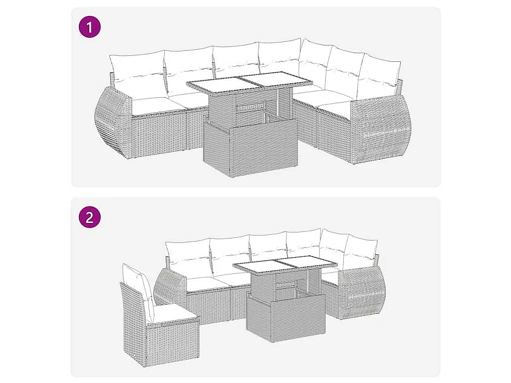 7-tlg. Garten-Sofagarnitur mit Kissen Grau Poly Rattan