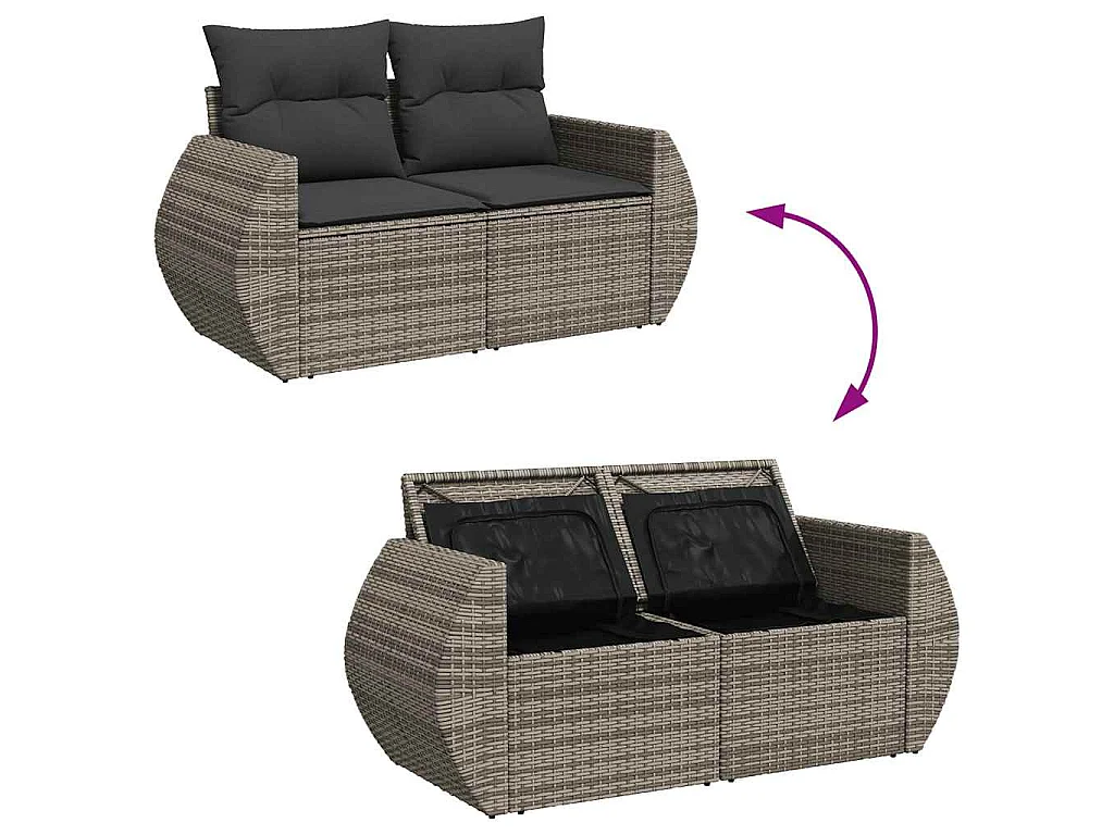 7-tlg. Garten-Sofagarnitur mit Kissen Grau Poly Rattan