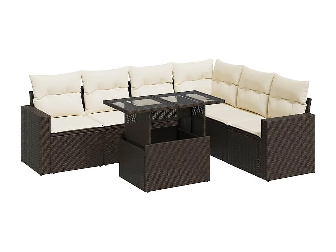 Salon de jardin avec coussins 7 pcs marron résine tressée