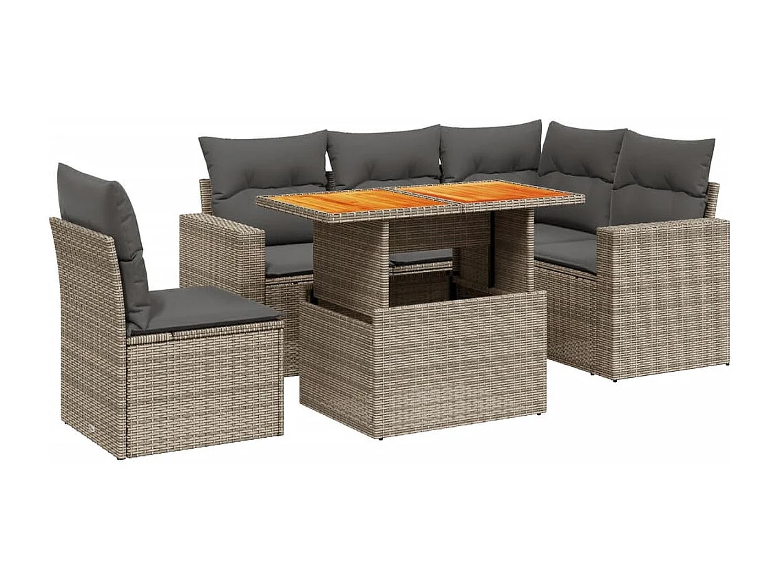 Salon de jardin 6 pcs avec coussins gris résine tressée