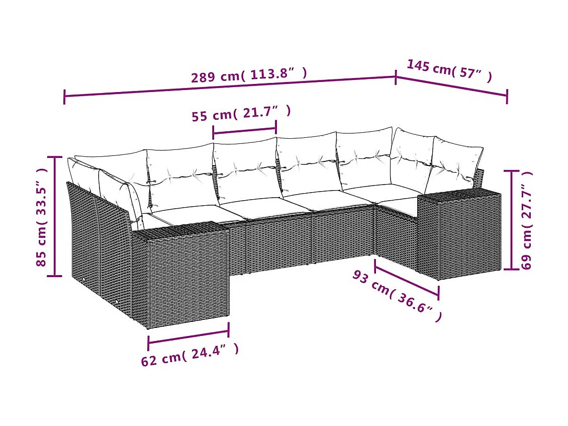 7-tlg. Garten-Sofagarnitur mit Kissen Braun Poly Rattan