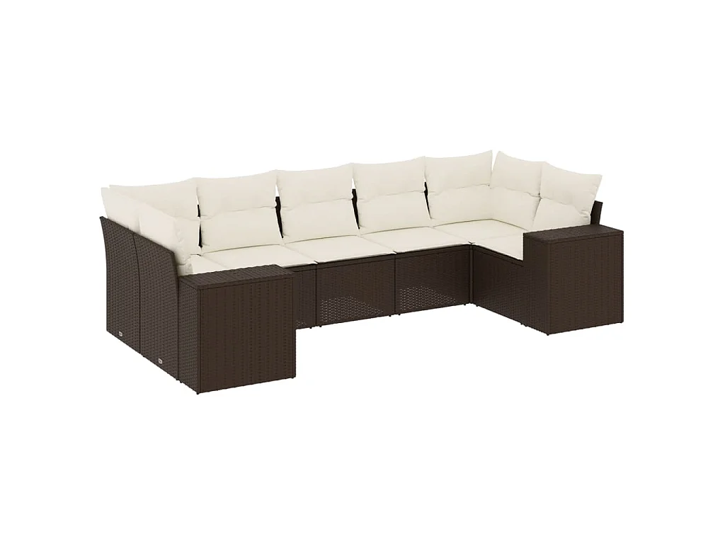 7-delige Loungeset met kussens poly rattan bruin
