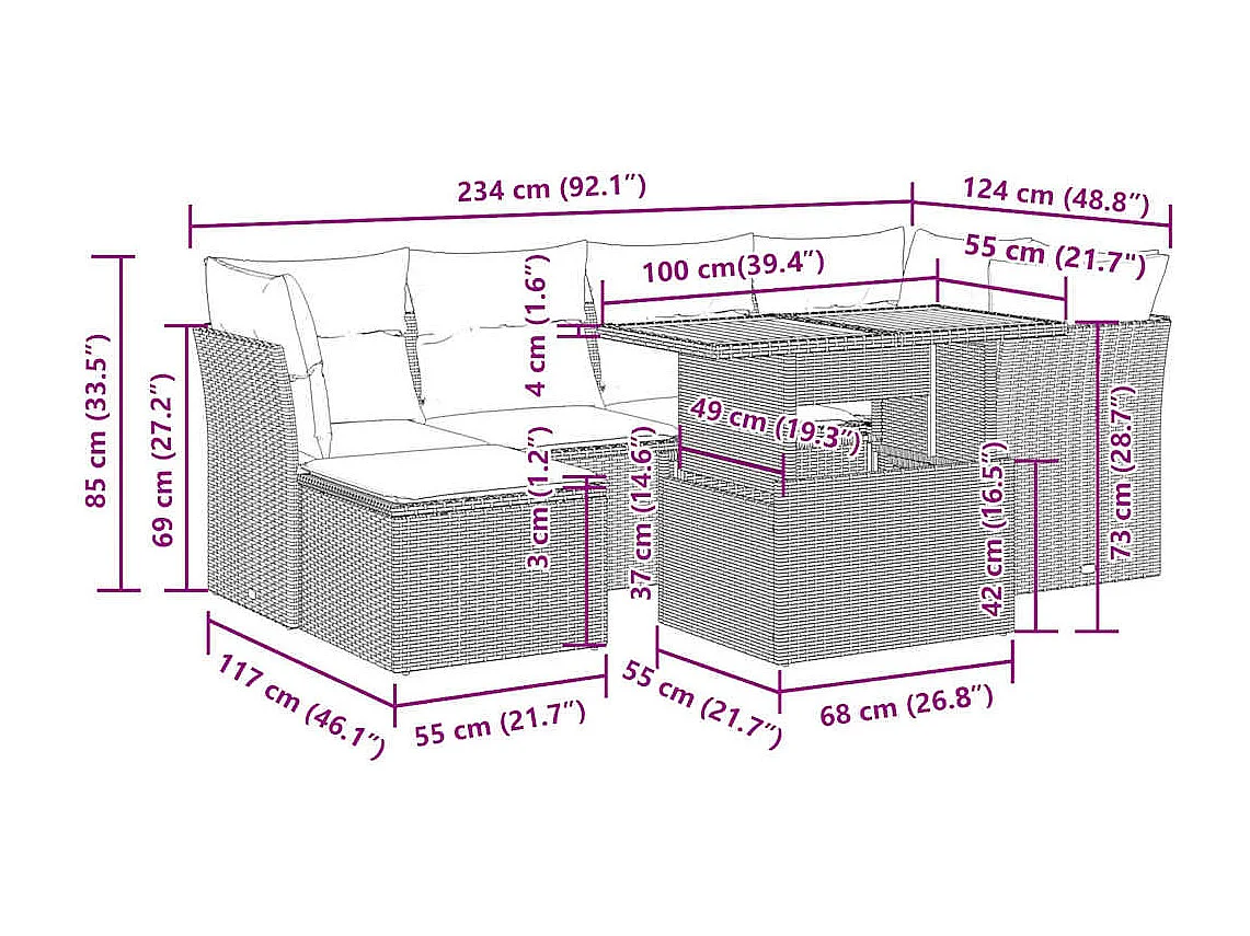 7-tlg. Garten-Sofagarnitur mit Kissen Beige Poly Rattan