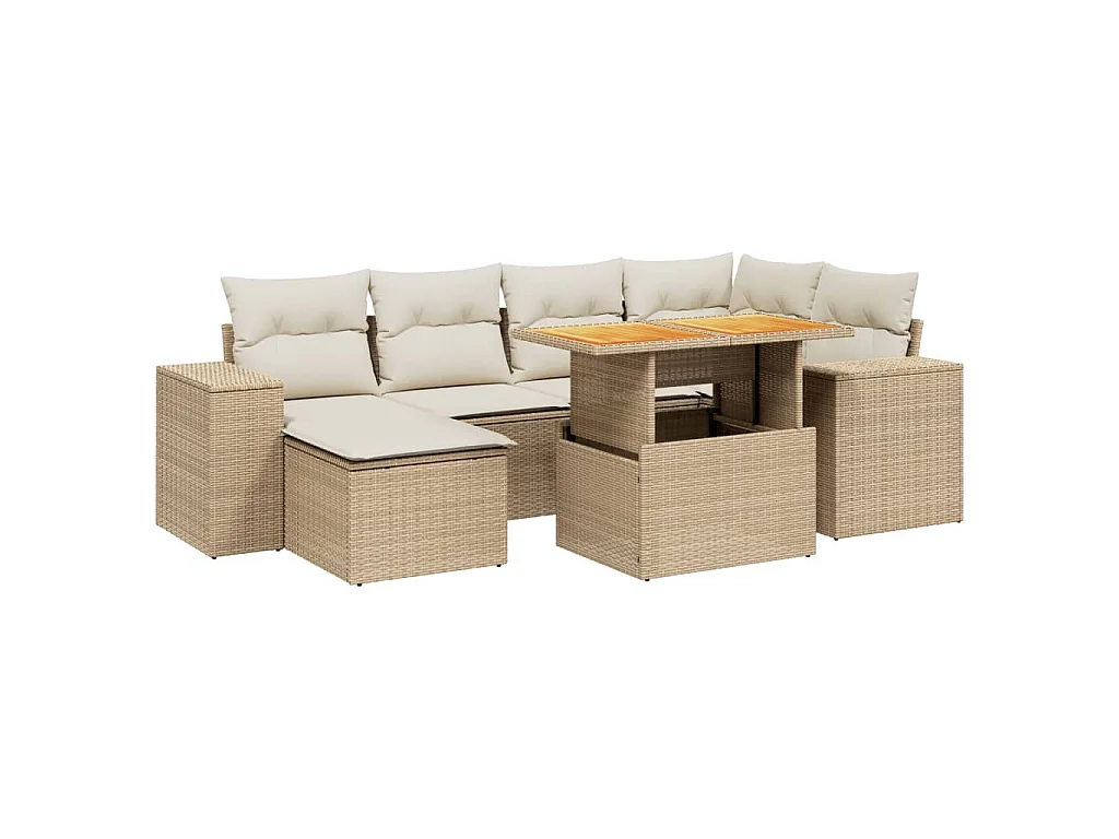 Set Divani da Giardino 7 pz con Cuscini Beige in Polyrattan