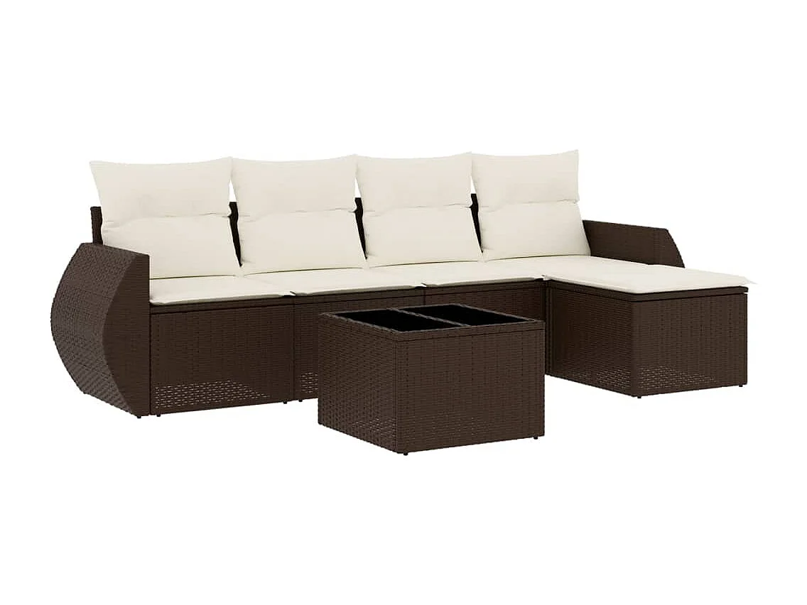 Salon de jardin avec coussins 6 pcs marron résine tressée