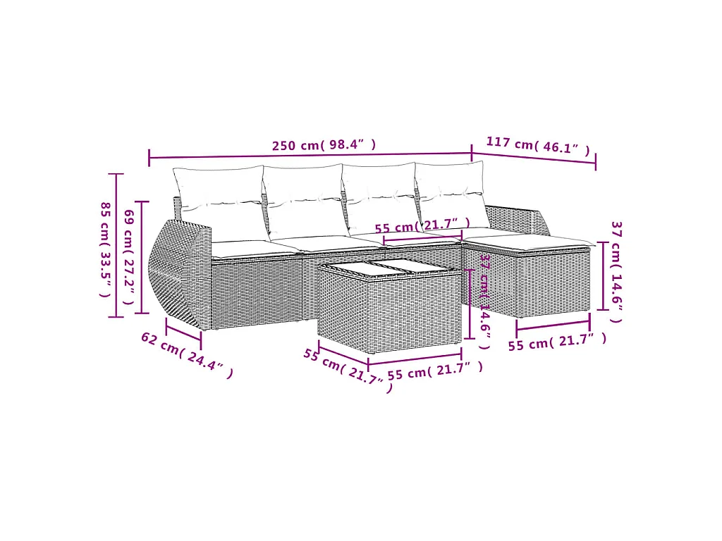 6-tlg. Garten-Sofagarnitur mit Kissen Braun Poly Rattan