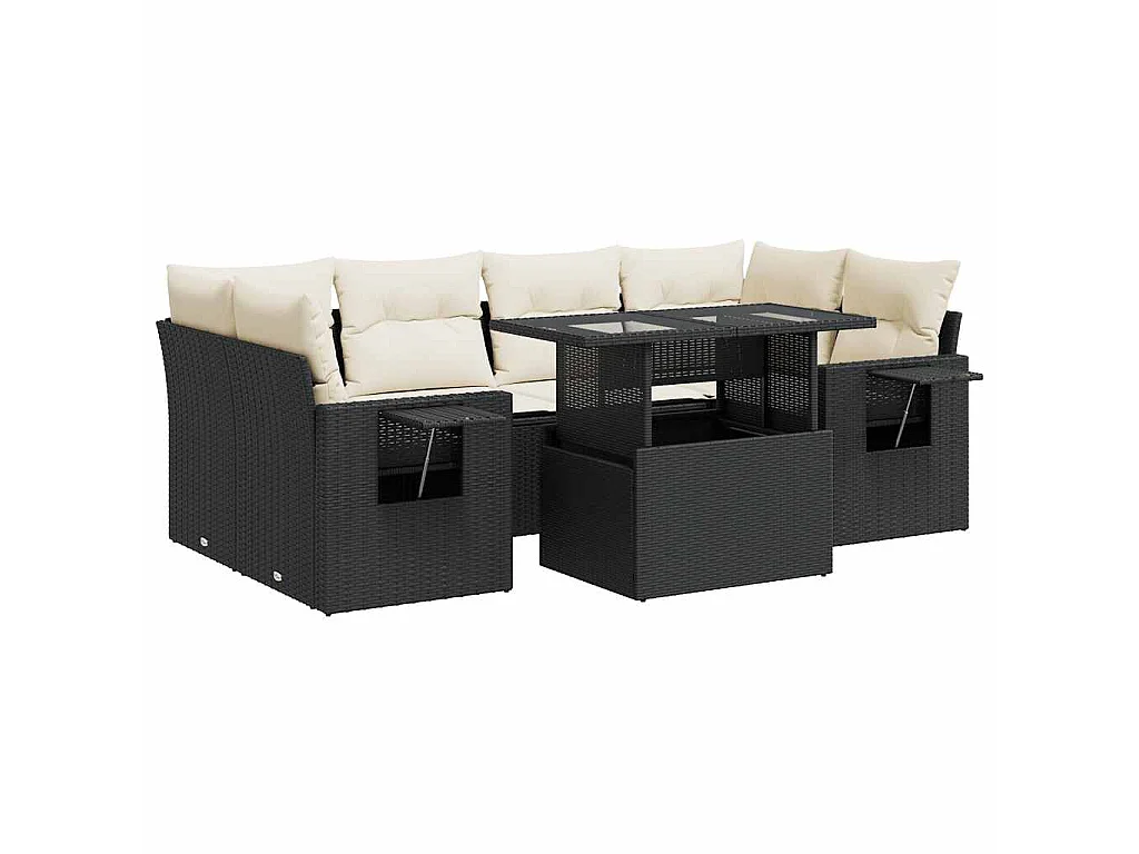 Set Divani da Giardino con Cuscini 7pz Nero Polyrattan