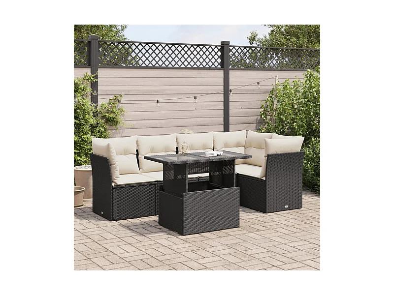 Set Divano da Giardino 6 pz con Cuscini Nero in Polyrattan