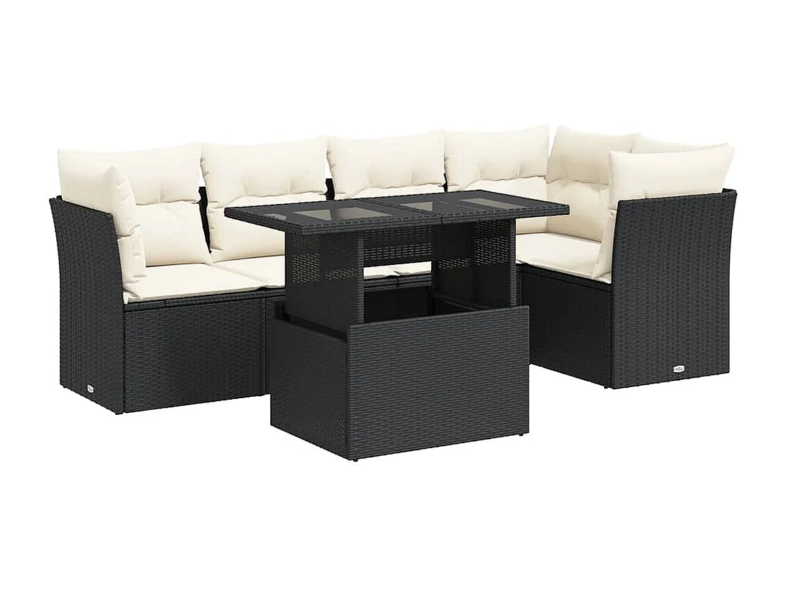 Set Divano da Giardino 6 pz con Cuscini Nero in Polyrattan