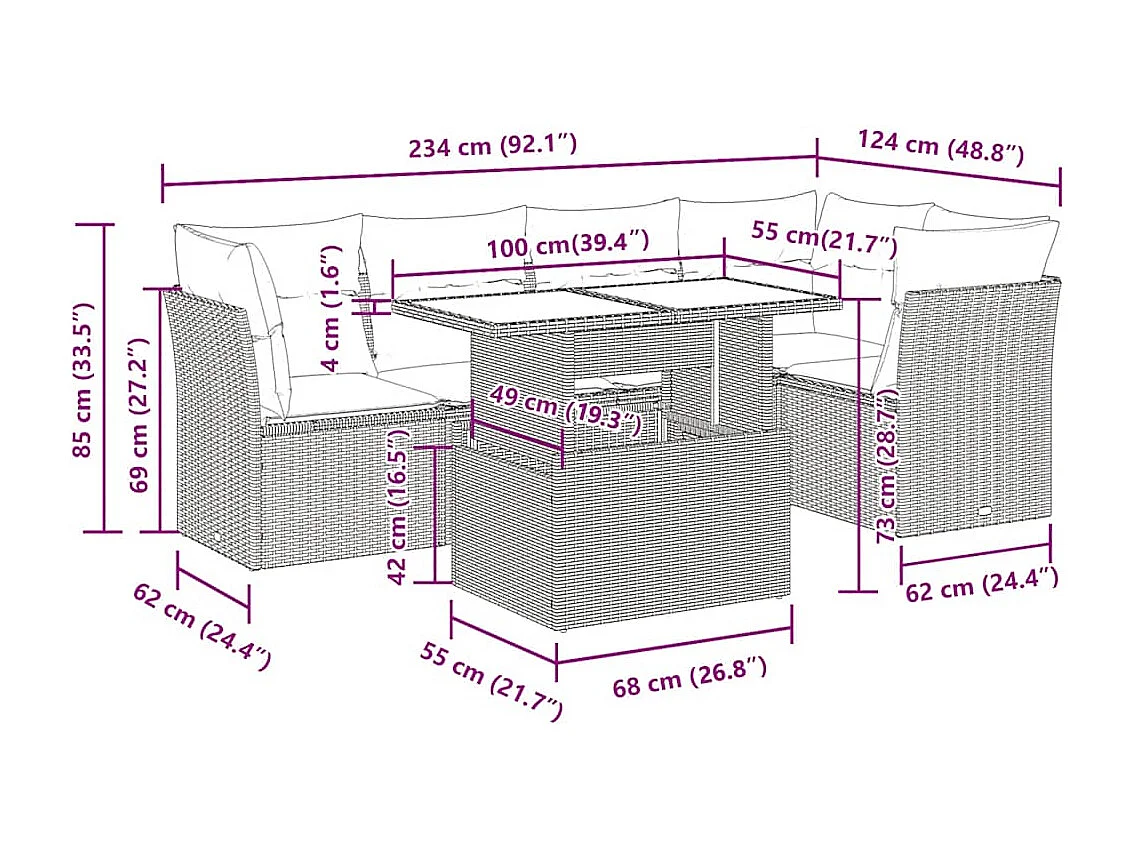 Set Divano da Giardino 6 pz con Cuscini Nero in Polyrattan