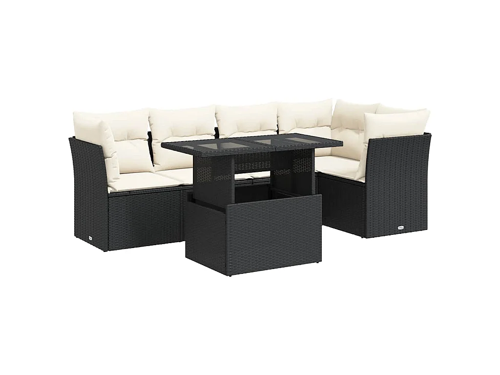 6-tlg. Garten-Sofagarnitur mit Kissen Schwarz Poly Rattan