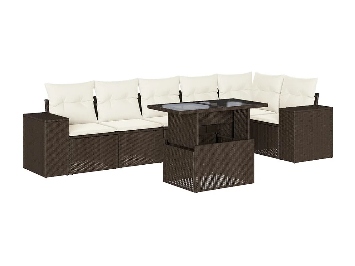 7-delige Loungeset met kussens poly rattan bruin