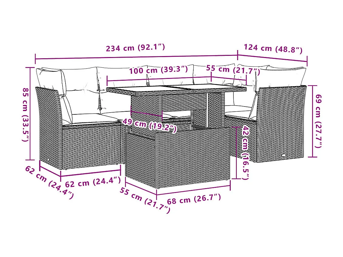 Set Divano da Giardino 6 pz con Cuscini Beige in Polyrattan