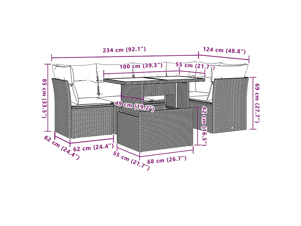 Set Divano da Giardino 6 pz con Cuscini Beige in Polyrattan