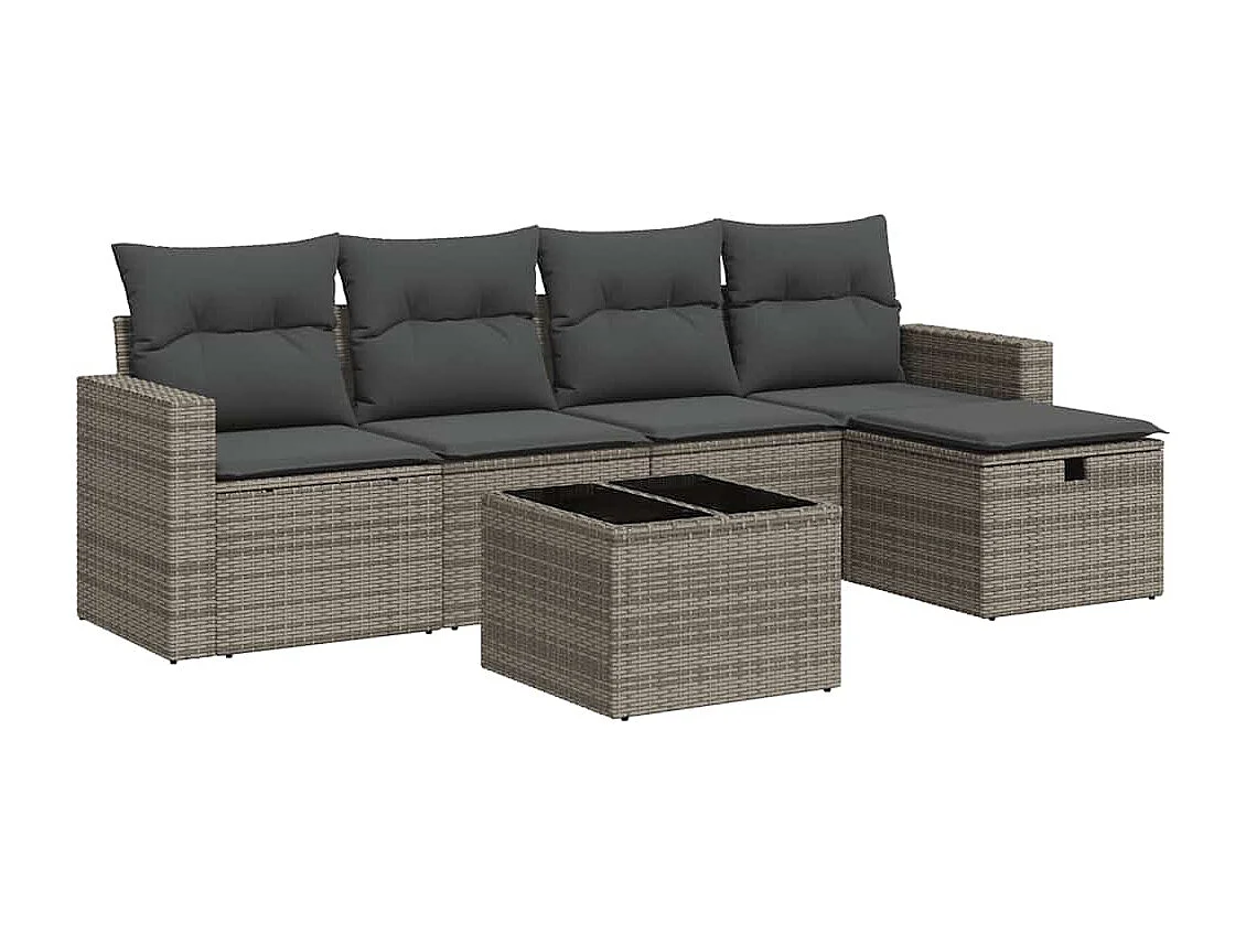 Salon de jardin 6 pcs avec coussins gris résine tressée