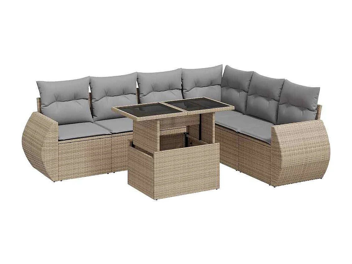 Salon de jardin avec coussins 7 pcs beige résine tressée