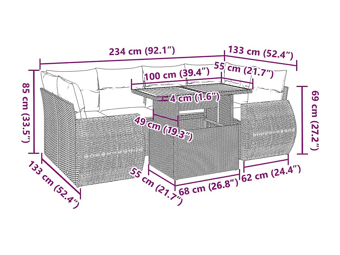 Salon de jardin avec coussins 7 pcs beige résine tressée