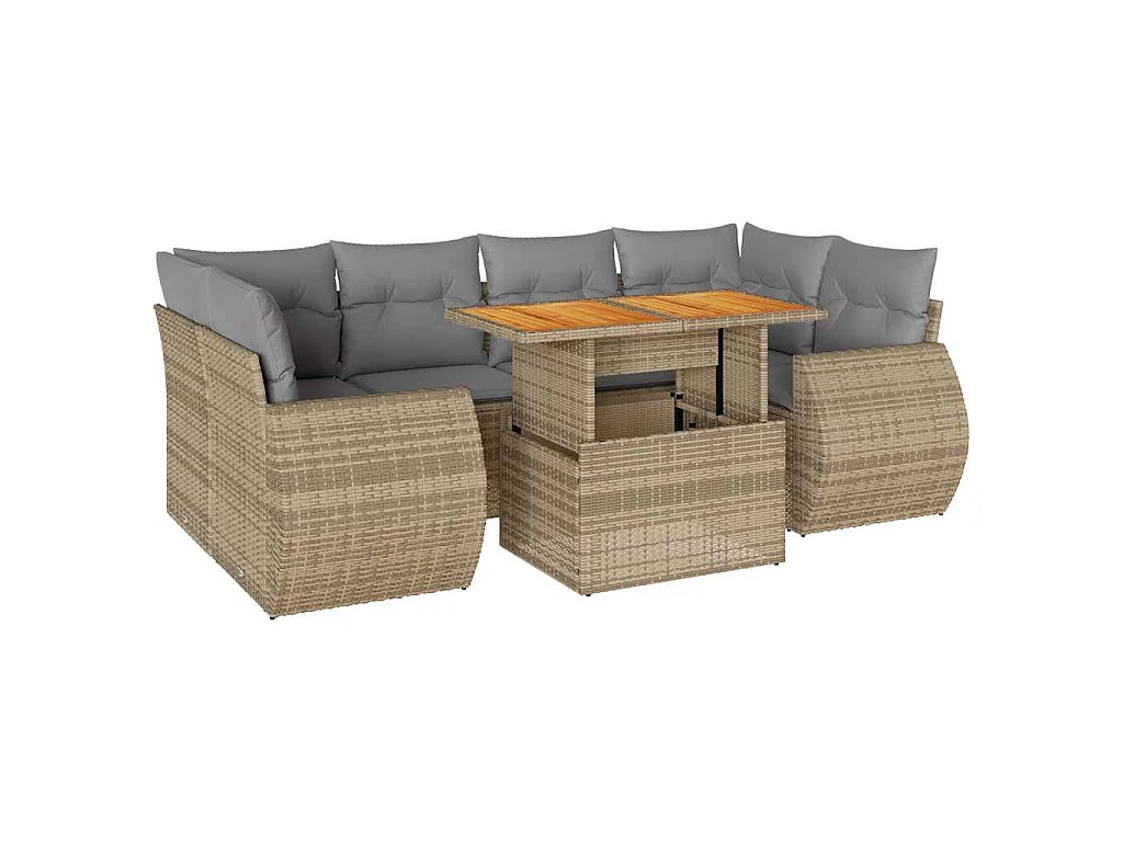 Set Divani da Giardino 7 pz con Cuscini Beige in Polyrattan