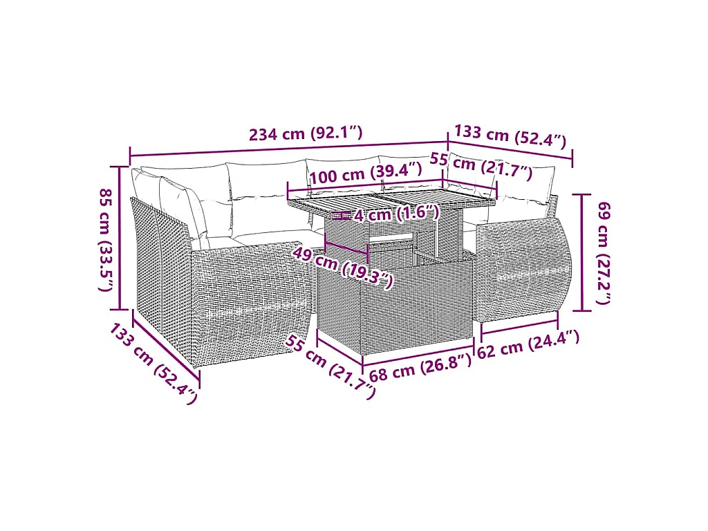 Set Divani da Giardino 7 pz con Cuscini Beige in Polyrattan