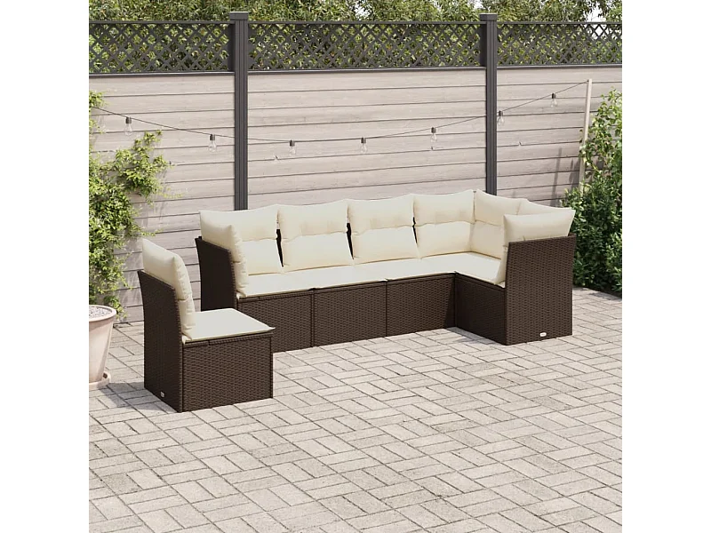 7-tlg. Garten-Sofagarnitur mit Kissen Braun Poly Rattan