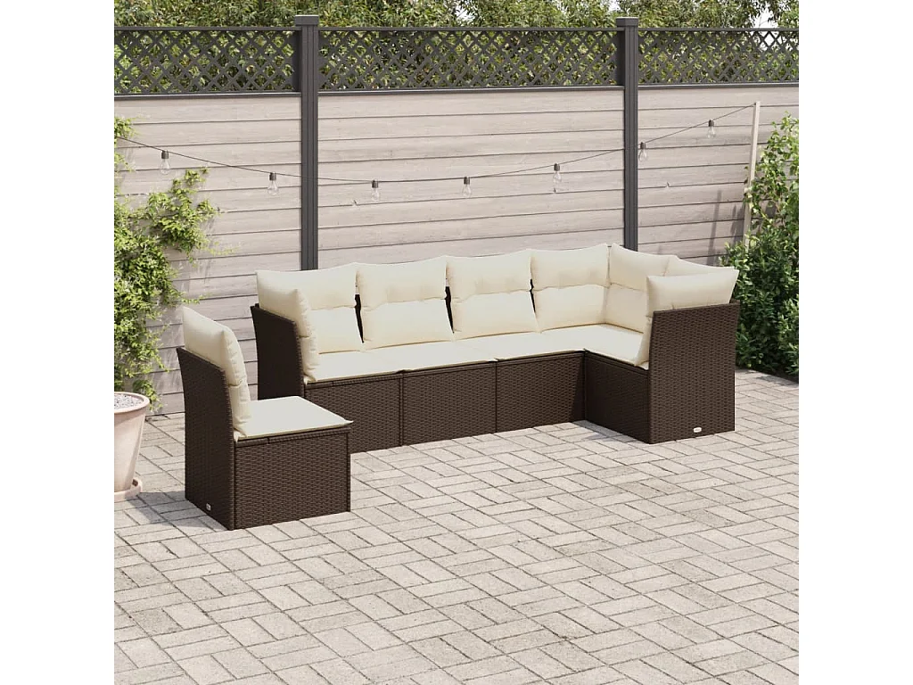 Salon de jardin avec coussins 7 pcs marron résine tressée