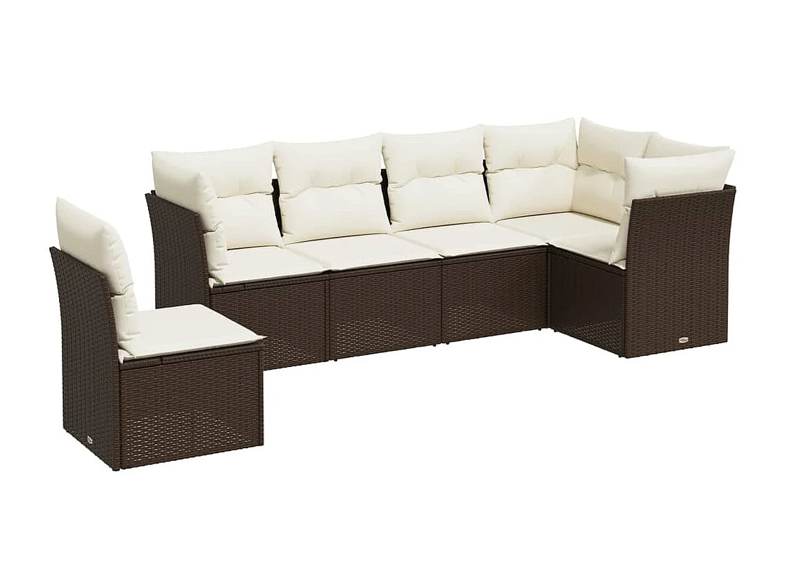 7-delige Loungeset met kussens poly rattan bruin