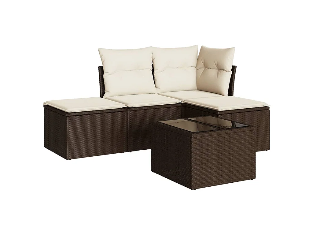 Set Divano da Giardino 5 pz con Cuscini Marrone in Polyrattan