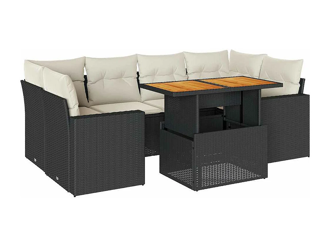 Set de sofás de jardín 7 pzas con cojines ratán sintético negro