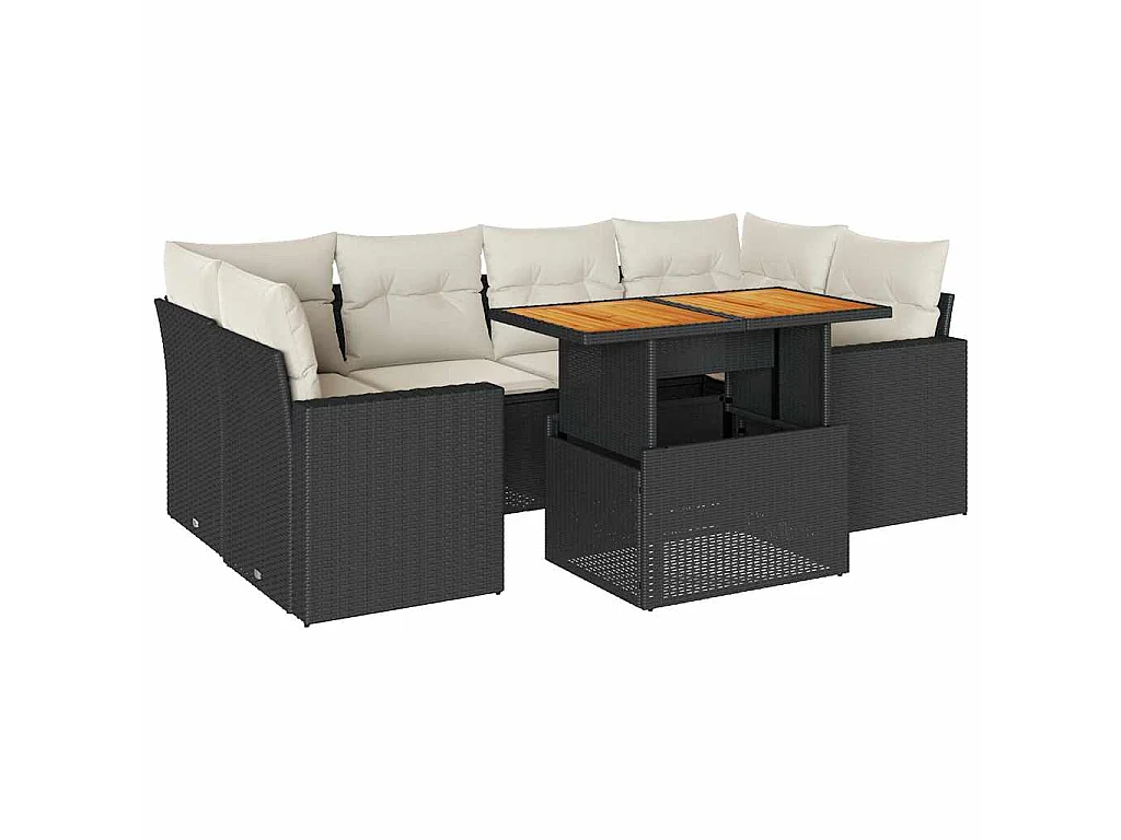 7-tlg. Garten-Sofagarnitur mit Kissen Schwarz Poly Rattan
