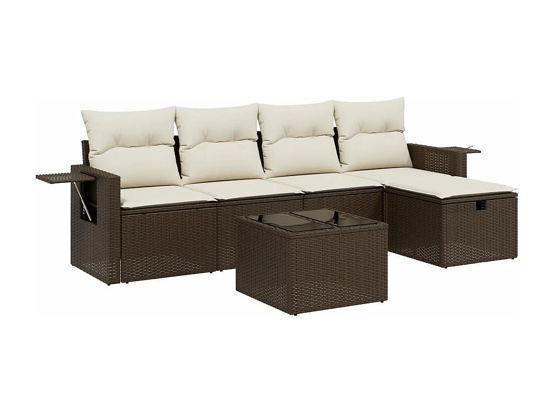 6-tlg. Garten-Sofagarnitur mit Kissen Braun Poly Rattan