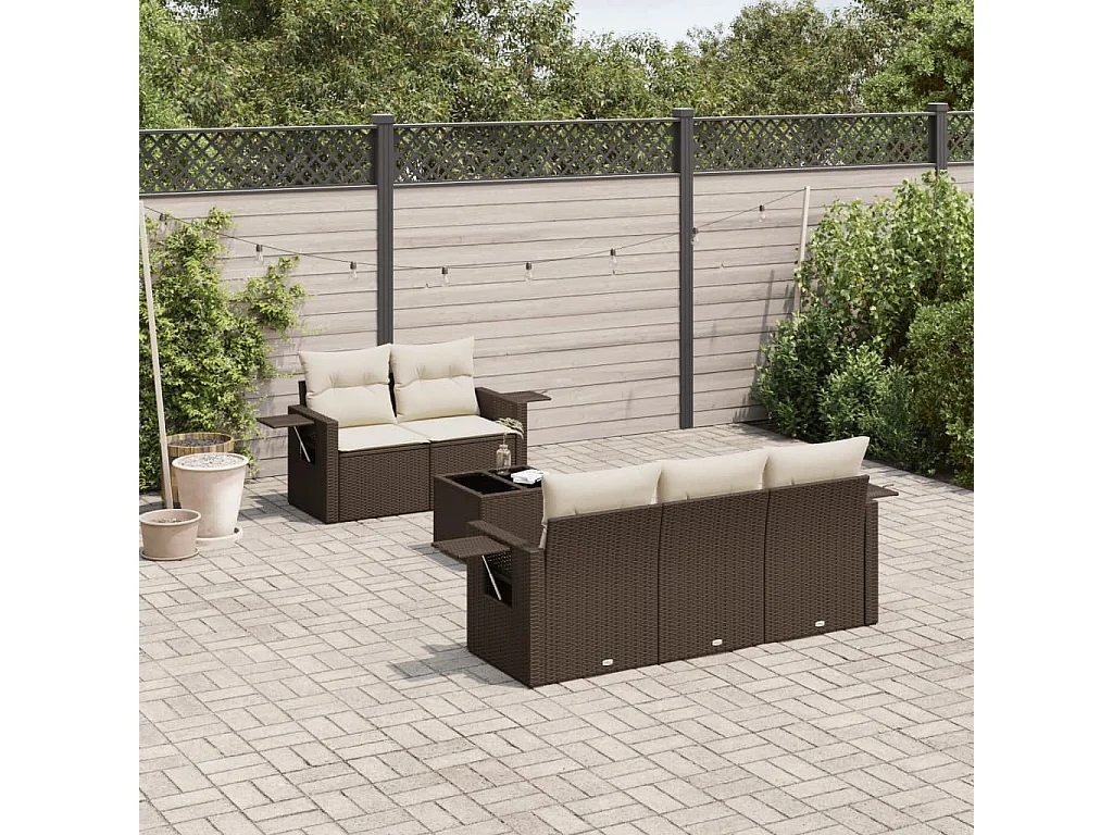 6-tlg. Garten-Sofagarnitur mit Kissen Braun Poly Rattan