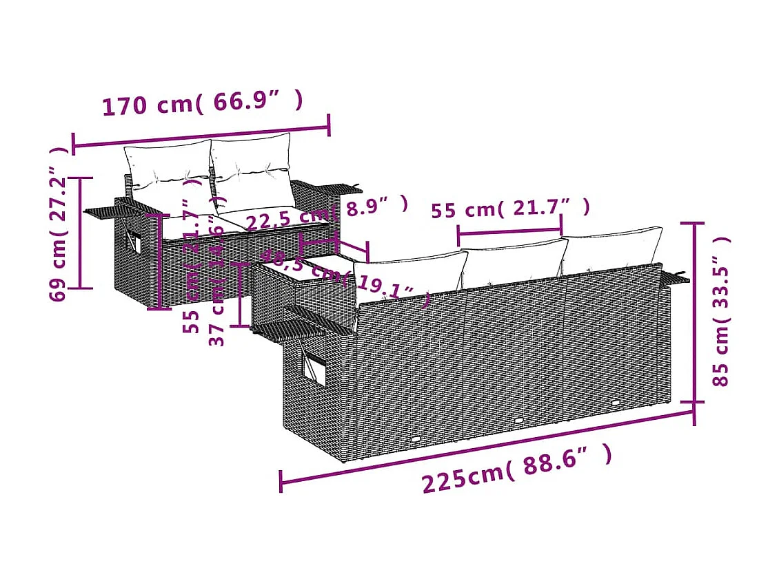 6-tlg. Garten-Sofagarnitur mit Kissen Braun Poly Rattan
