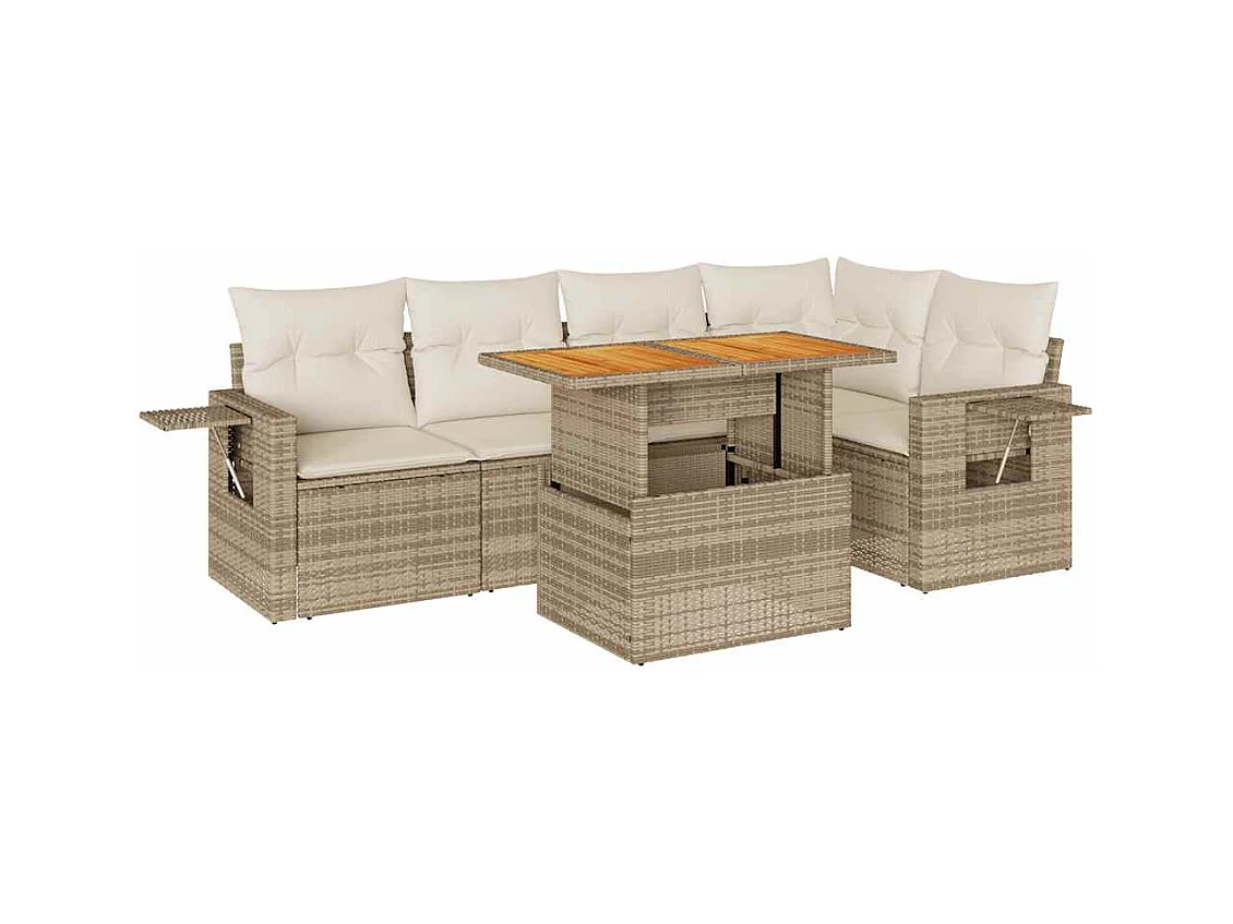 6-tlg. Garten-Sofagarnitur mit Kissen Beige Poly Rattan