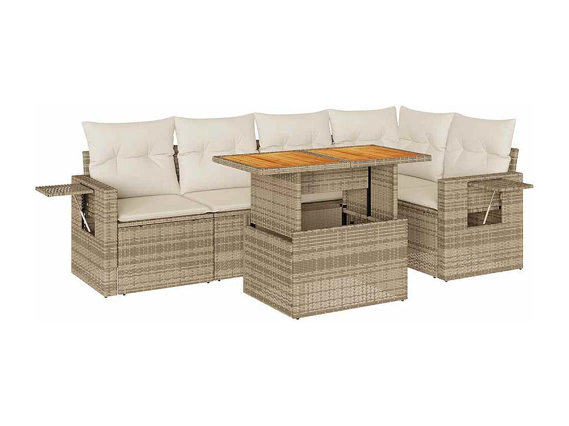 6-tlg. Garten-Sofagarnitur mit Kissen Beige Poly Rattan