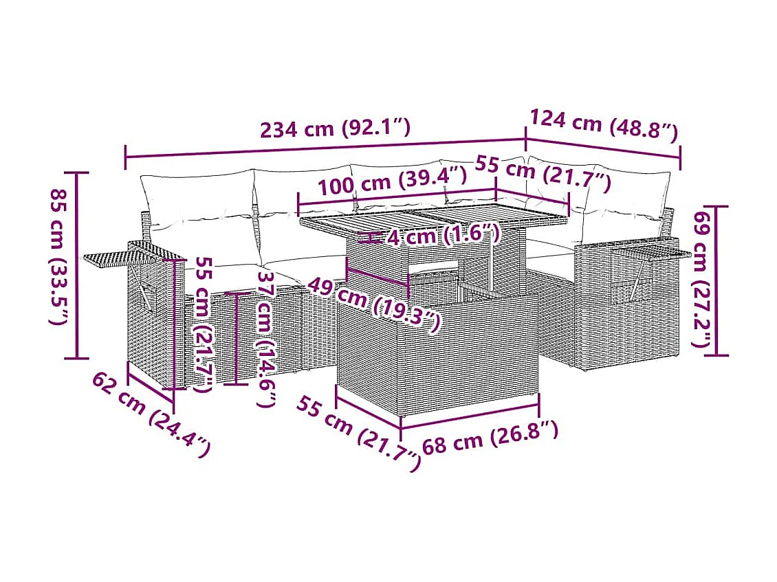 6-tlg. Garten-Sofagarnitur mit Kissen Beige Poly Rattan