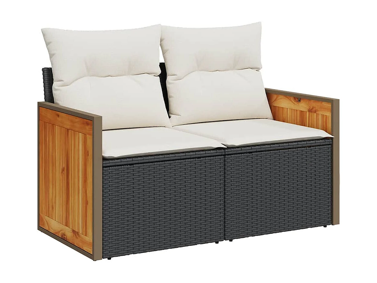 Set Divani da Giardino con Cuscini 7pz Nero Polyrattan Acacia