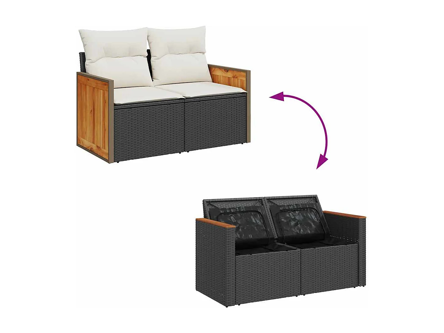Set Divani da Giardino con Cuscini 7pz Nero Polyrattan Acacia