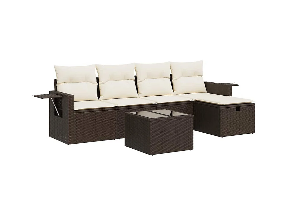 Salon de jardin avec coussins 6 pcs marron résine tressée