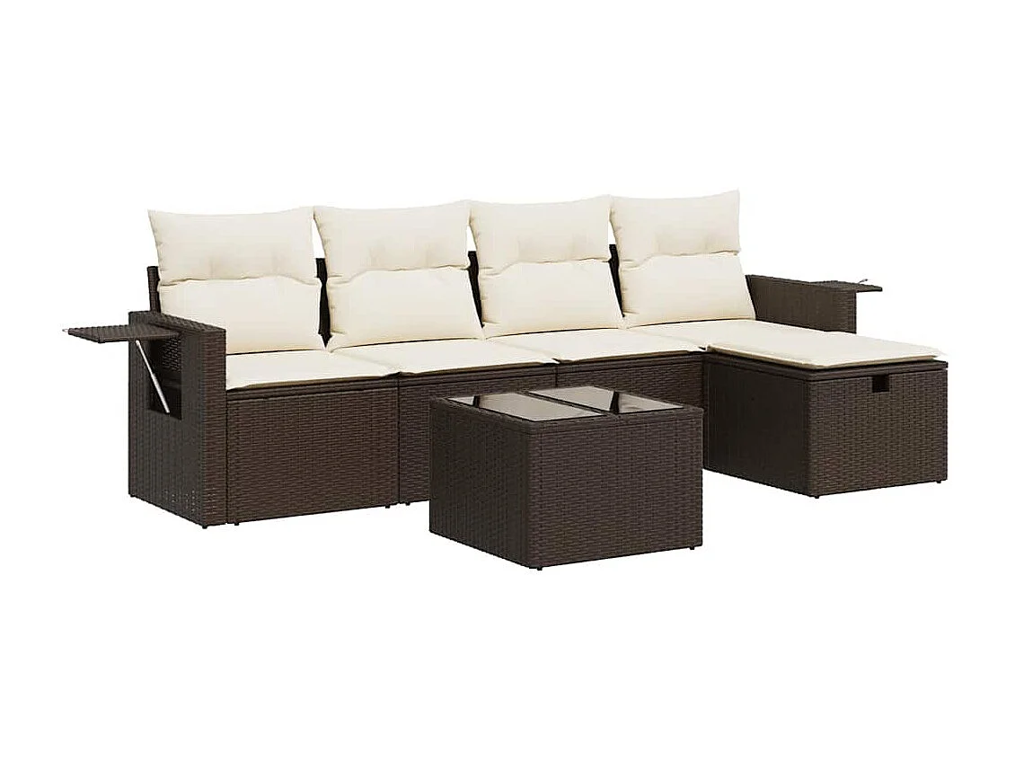 Set Divano da Giardino 6 pz con Cuscini Marrone in Polyrattan
