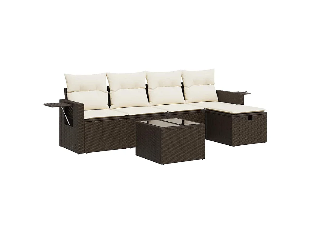 Salon de jardin avec coussins 6 pcs marron résine tressée