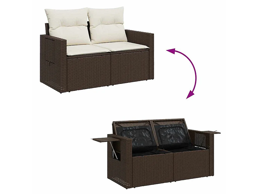 Salon de jardin avec coussins 6 pcs marron résine tressée