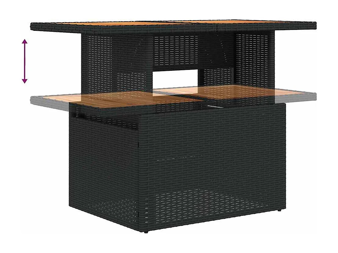 Salon de jardin 6 pcs avec coussins noir résine tressée acacia