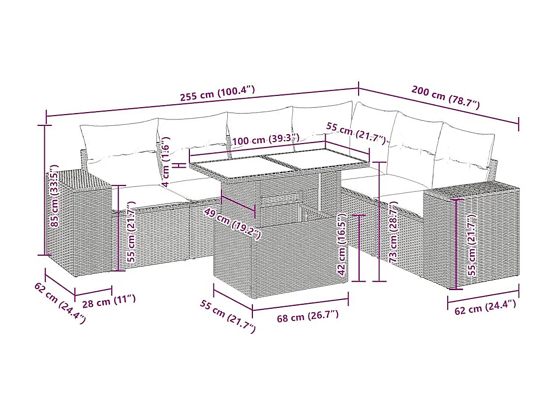7-tlg. Garten-Sofagarnitur mit Kissen Schwarz Poly Rattan